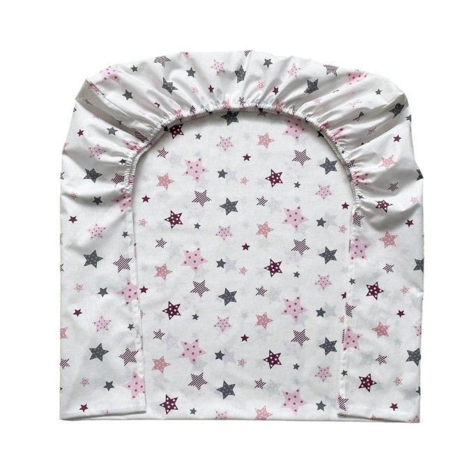 Husa saltea patuț bebe copii din bumbac 120 x 60 cm, Stelute roz-gri (4)